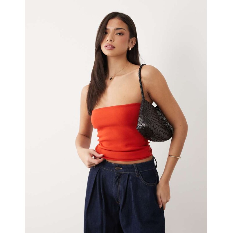 ASOS DESIGN compact cotton bandeau top in red 115087477
