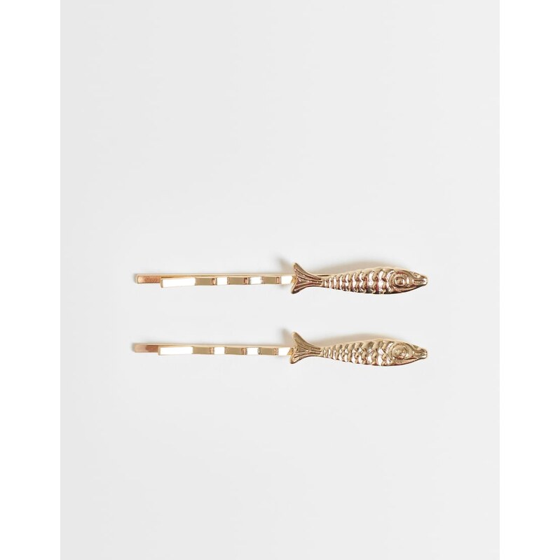 ASOS DESIGN pack of 2 hair slides with fish design in gold tone 115087544