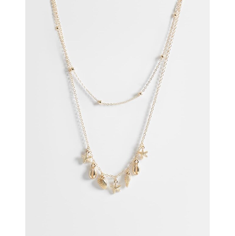 ASOS DESIGN dainty 2 pack necklace with mini sea-life charms in gold 115087545