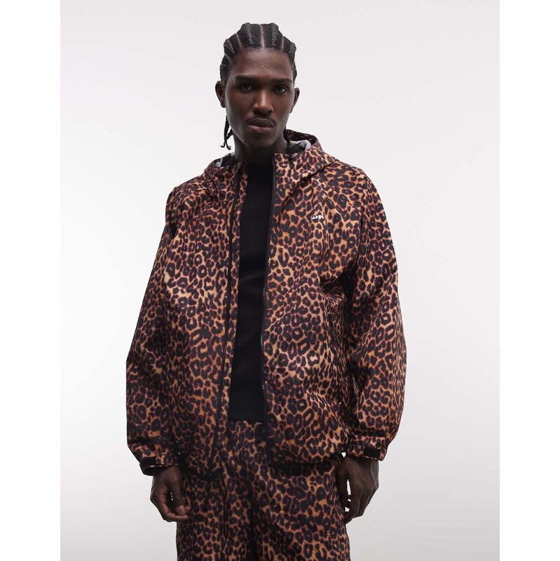 HUF rainier leopard print shell jacket co-ord in multi