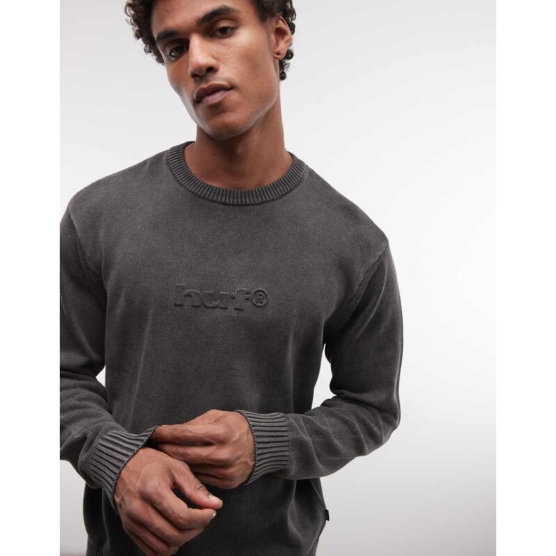 HUF pacific embossed logo knitted sweatshirt in washed black