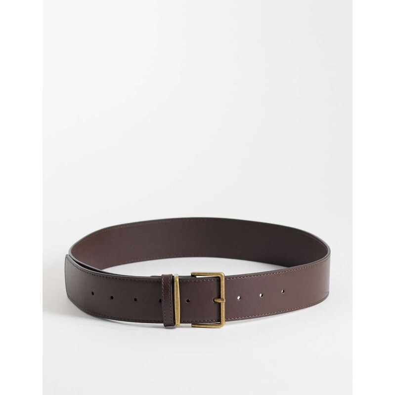 ASOS DESIGN waist and hip wide square buckle belt in chocolate-Brown 115087679