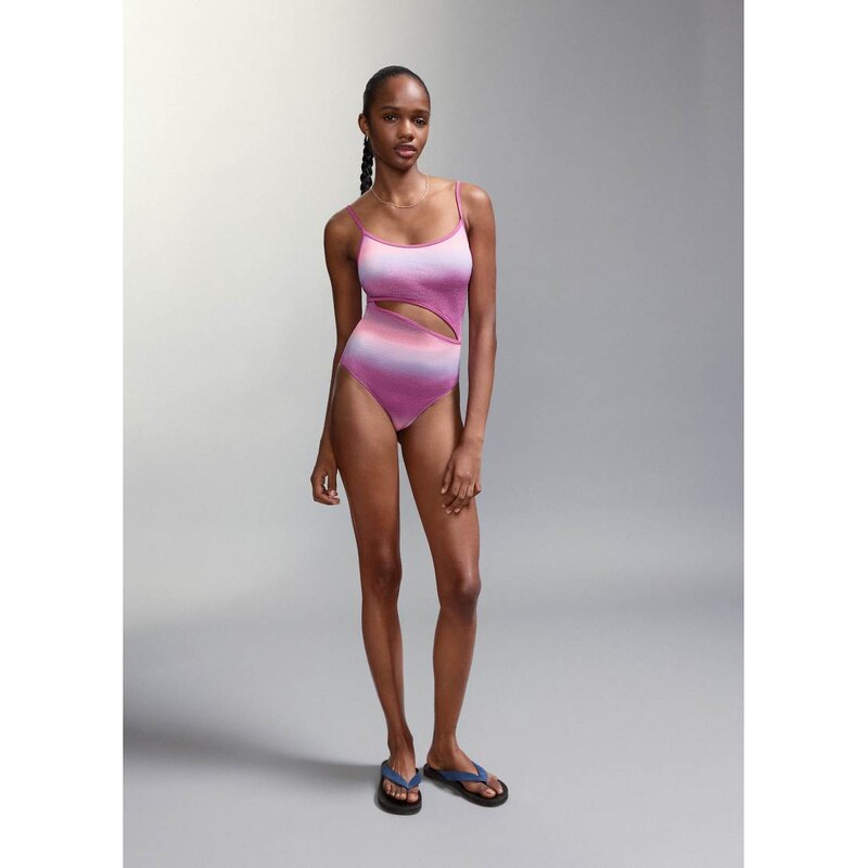 Mango Teen cut out swimsuit in pink and blue glittery print