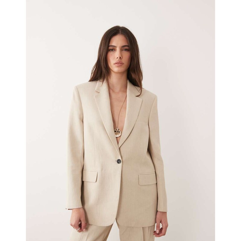 Mango Casiopea linen mix relaxed blazer co-ord in beige-Neutral