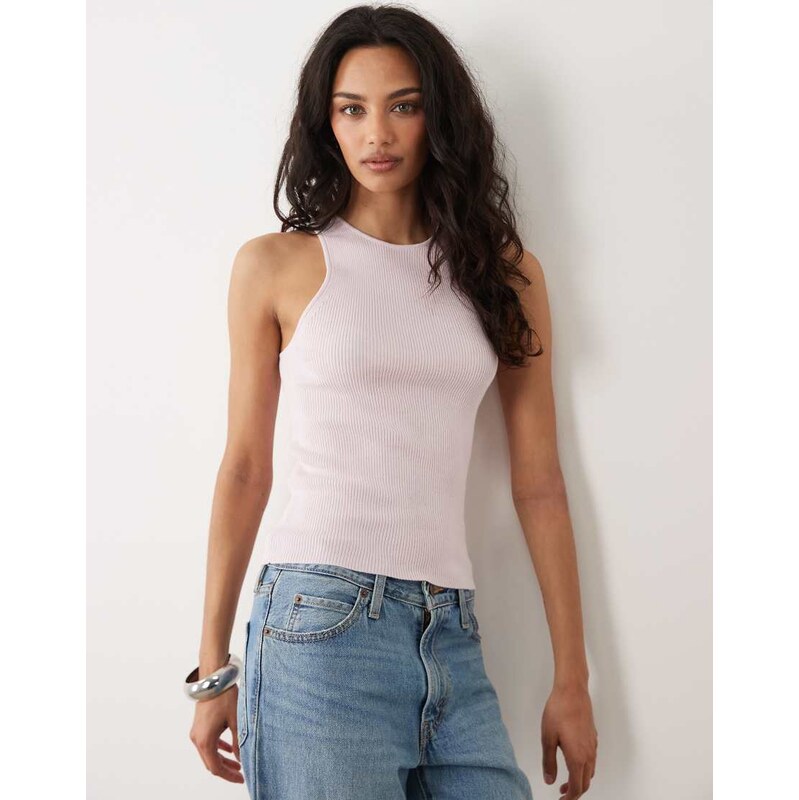 Mango cotton mix racer vest in pastel pink