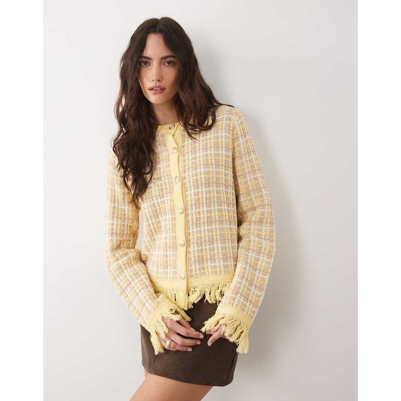 ASOS DESIGN knitted tweed cardigan in buttermilk yellow-Multi