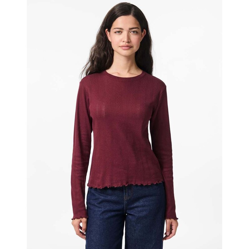 Pieces Long sleeved top in tawny port-Red 115087763