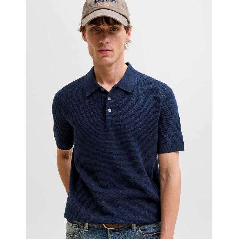 Jack & Jones Knitted polo in sky captain-Grey
