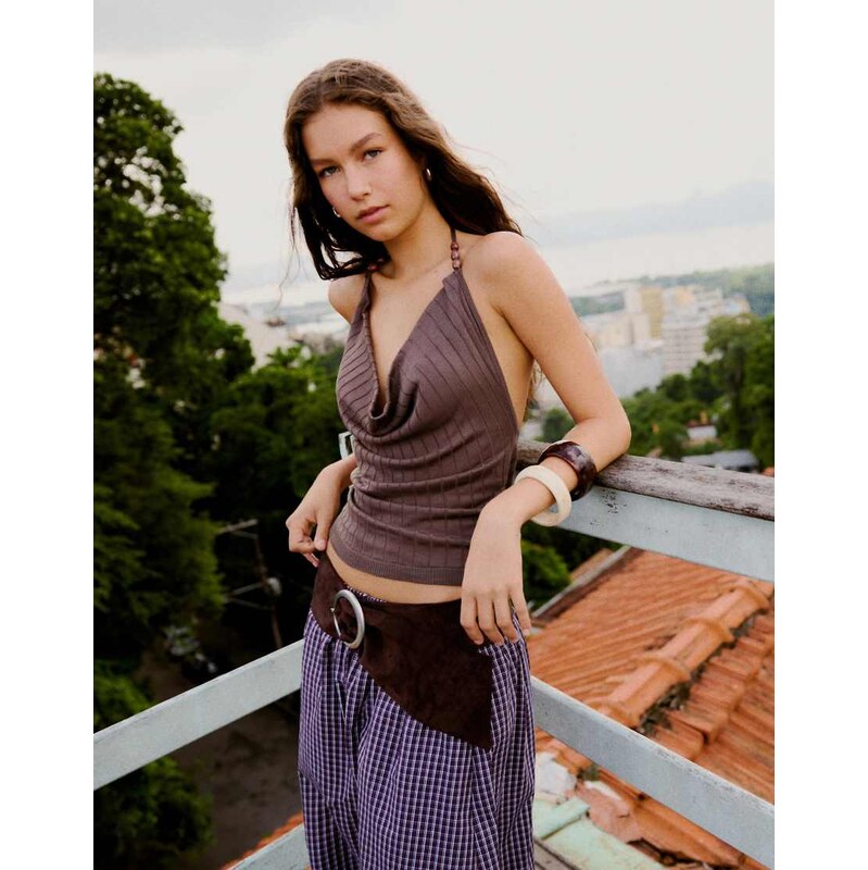 Bershka Draped halter top in brown