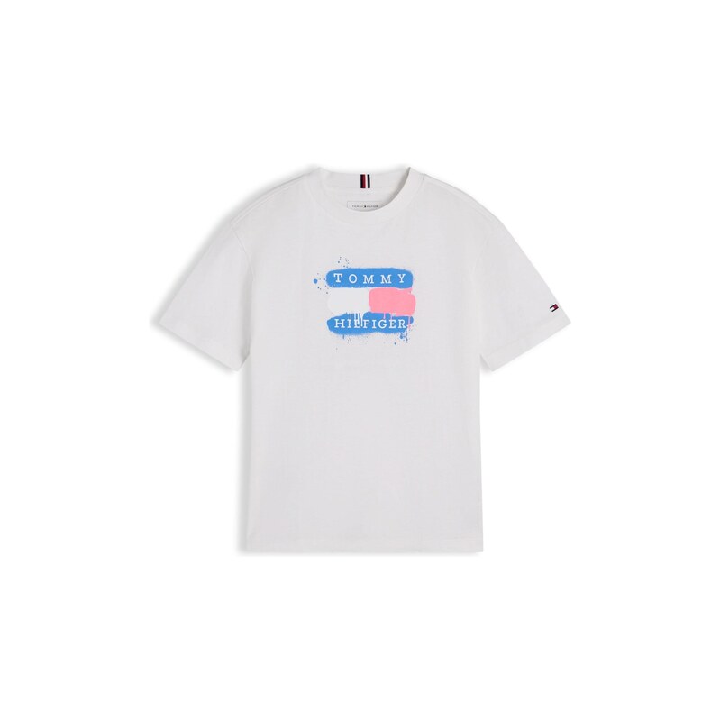 TOMMY HILFIGER Tričko Flag Graffiti modrá / melounová / bílá