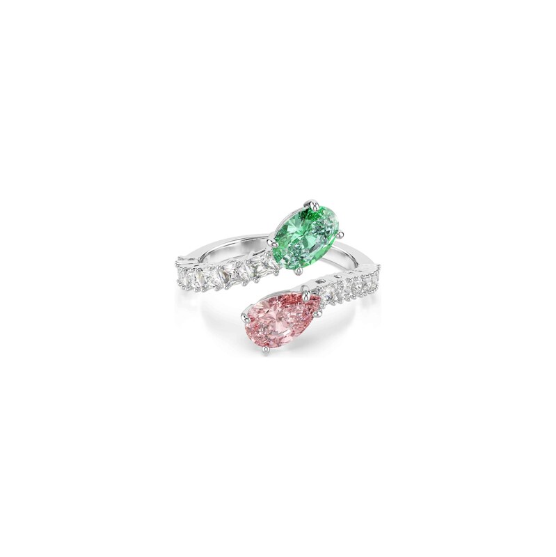 Swarovski Prsten zelená / růžová / stříbrná 115096117