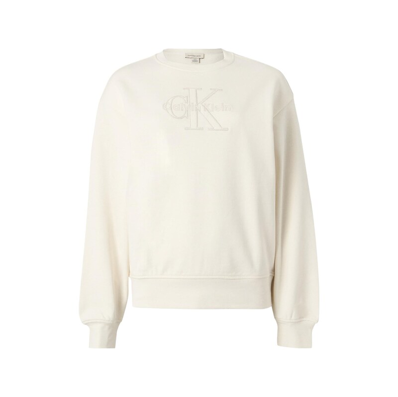 Calvin Klein Jeans Mikina Textured Embroidery bílá / offwhite