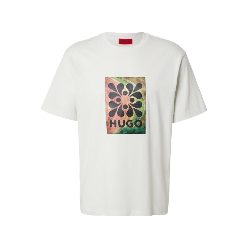 HUGO Tričko 'Damoru' režná / zelená / tmavě oranžová / černá