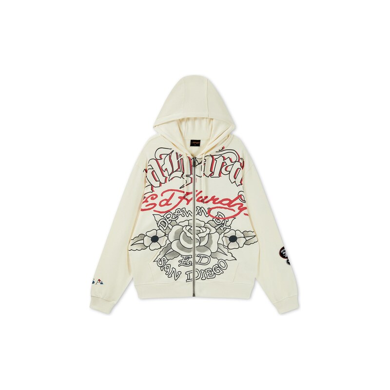 Ed Hardy Mikina Gothic Roses režná / pastelová modrá / červená / černá 115099639