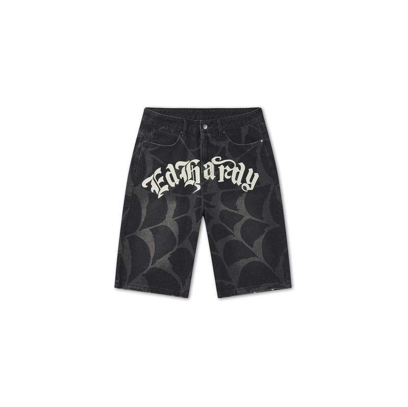 Ed Hardy Džíny Cobweb tmavě šedá / černá džínovina / offwhite