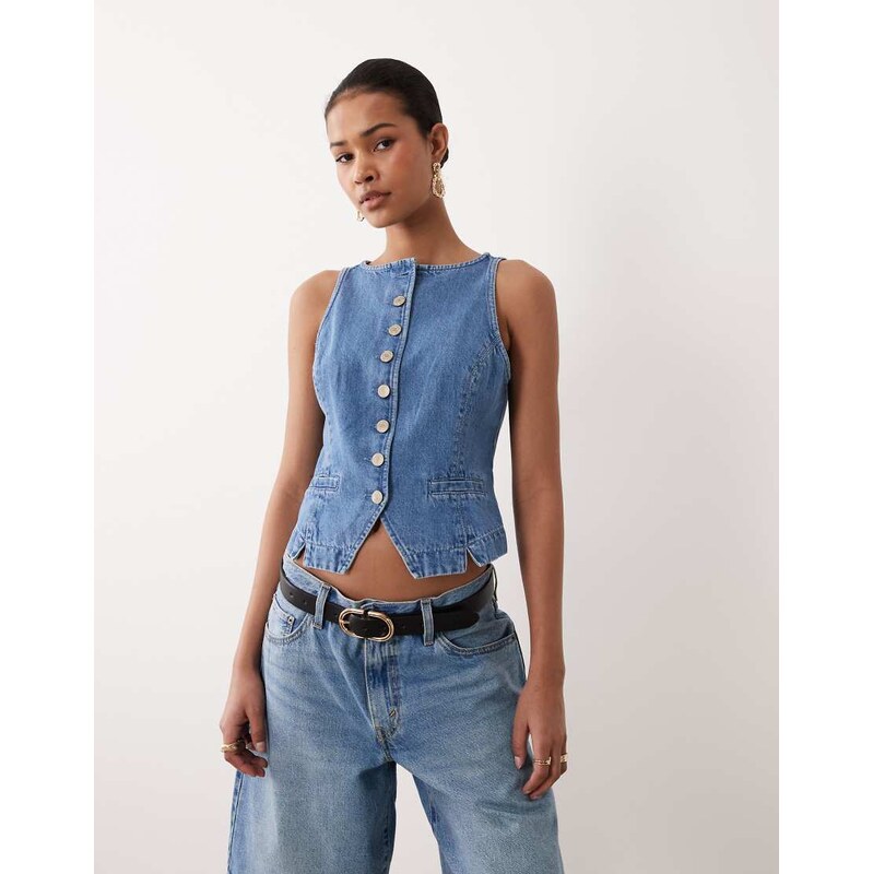 Nobodys Child Emerald button down waistcoat in mid blue