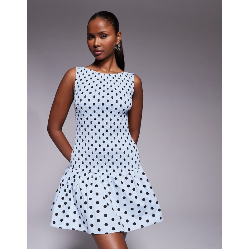Kaiia exclusive shirred bodice drop waist pleated hem mini dress