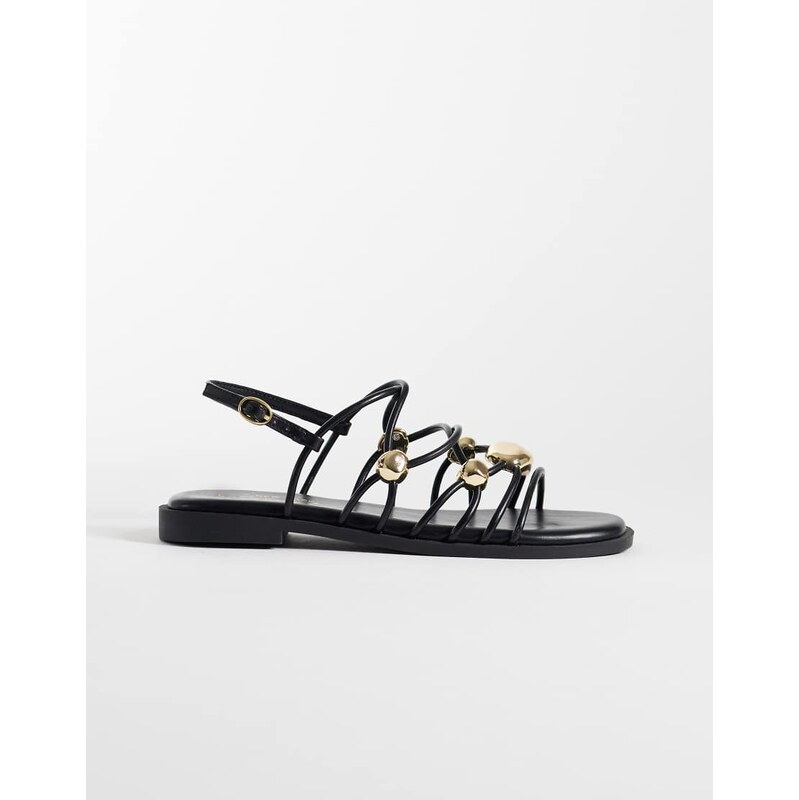 New Look gold stone detail multistrap sandal in black 115377168