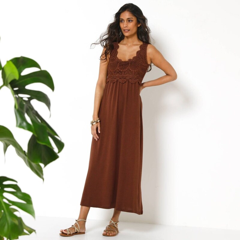 Blancheporte Midi šaty s macramé čokoládová 115140751