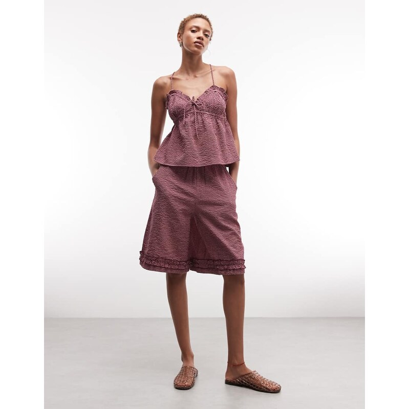 COLLUSION frill detail jort in pink gingham