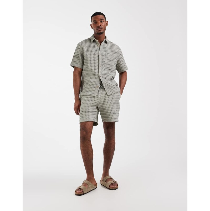 ASOS DESIGN premium co-ord textured shorts in mid length in