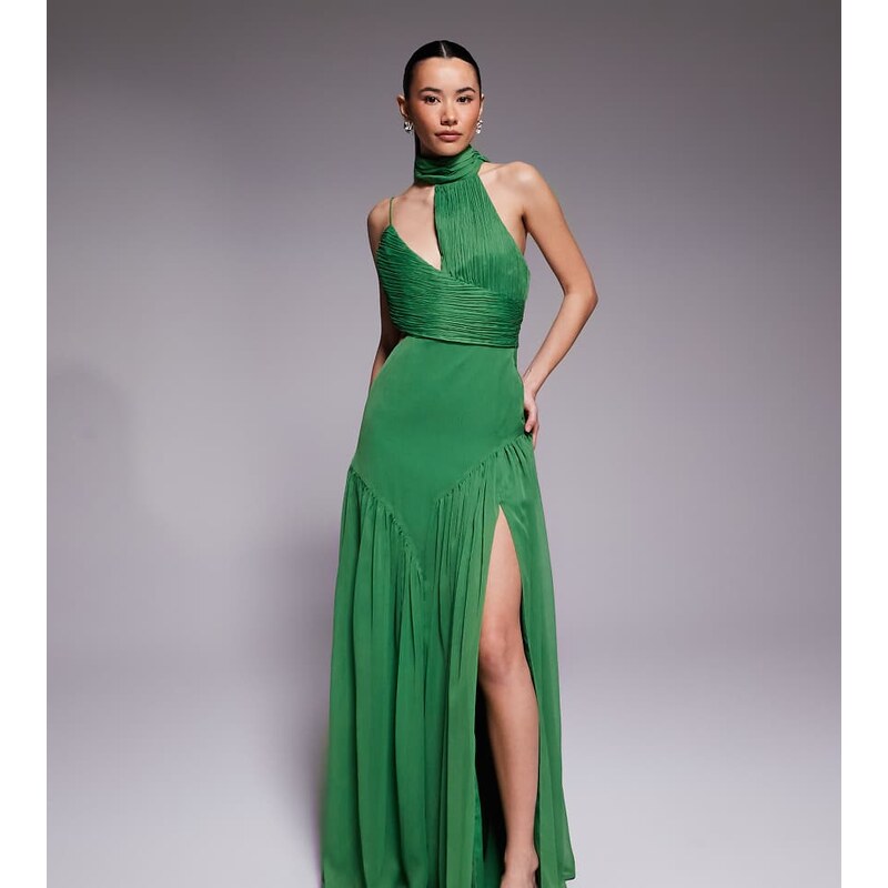 ASOS Petite ASOS DESIGN Petite halter gathered full skirt maxi