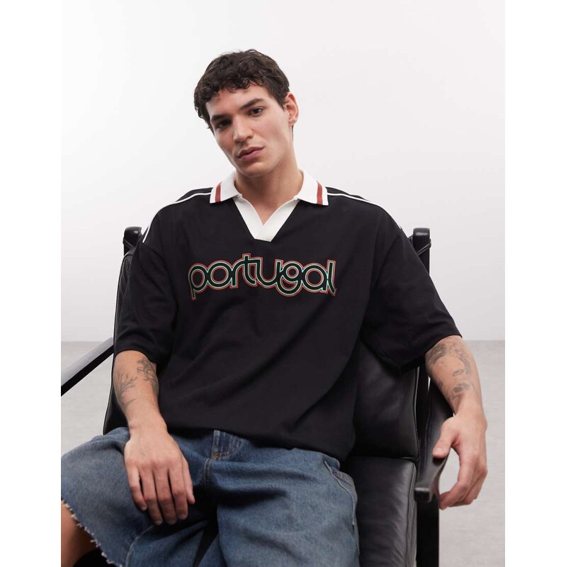 ASOS DESIGN oversized polo with Portugal football graphic in