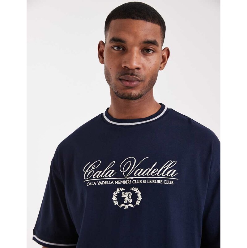 ASOS DESIGN oversize t-shirt with text graphic in navy
