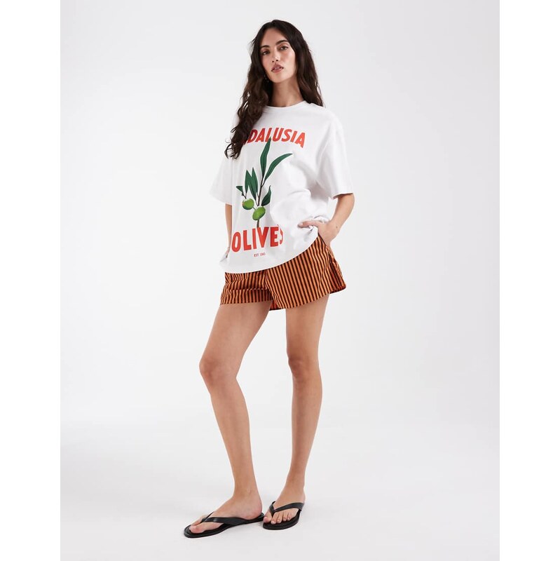 ASOS DESIGN oversized tee with olive graphic in white