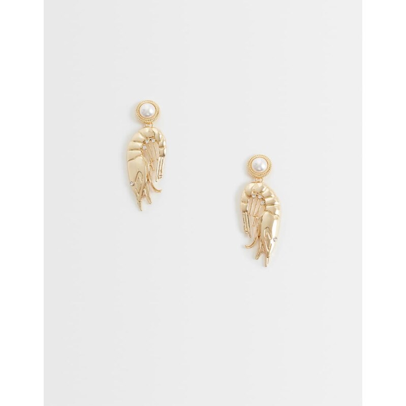 ASOS DESIGN stud earrings with shrimp pendants and faux pearl detail 115174586