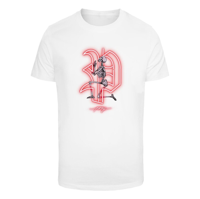 Mister Tee Tričko Pray Neon Skull svítivě červená / černá / bílá