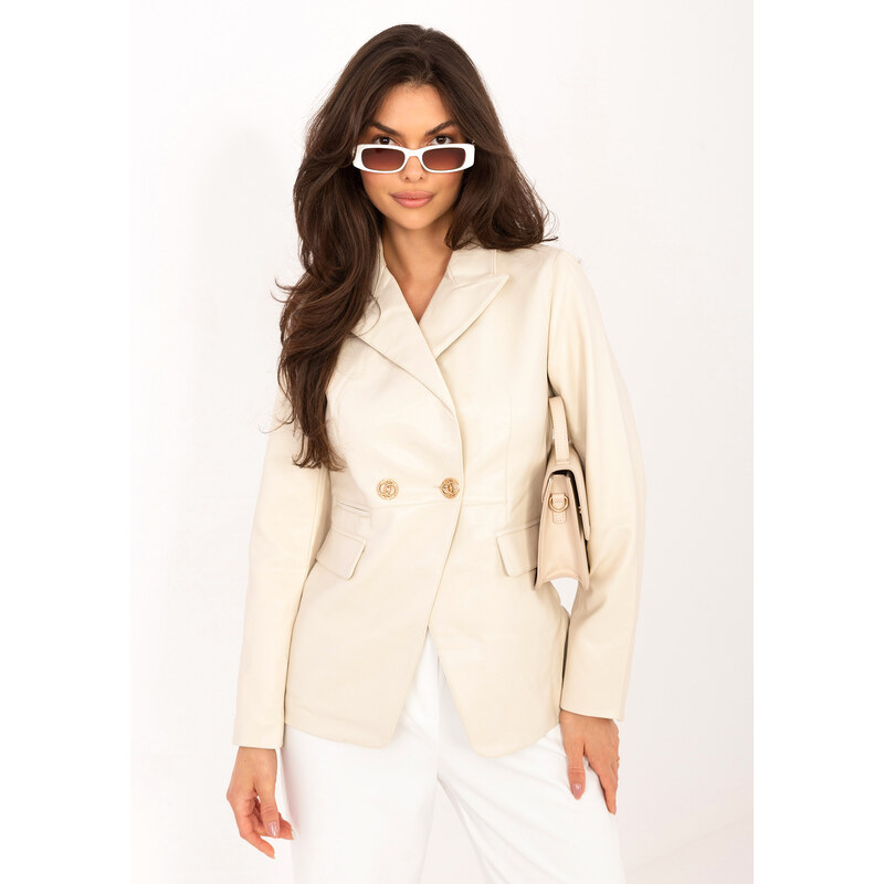 Italy Moda Světlobéžový kožený blazer