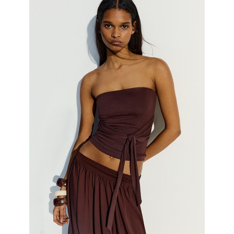 Bershka Top tmavě hnědá