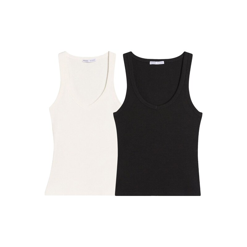 Bershka Top černá / bílá