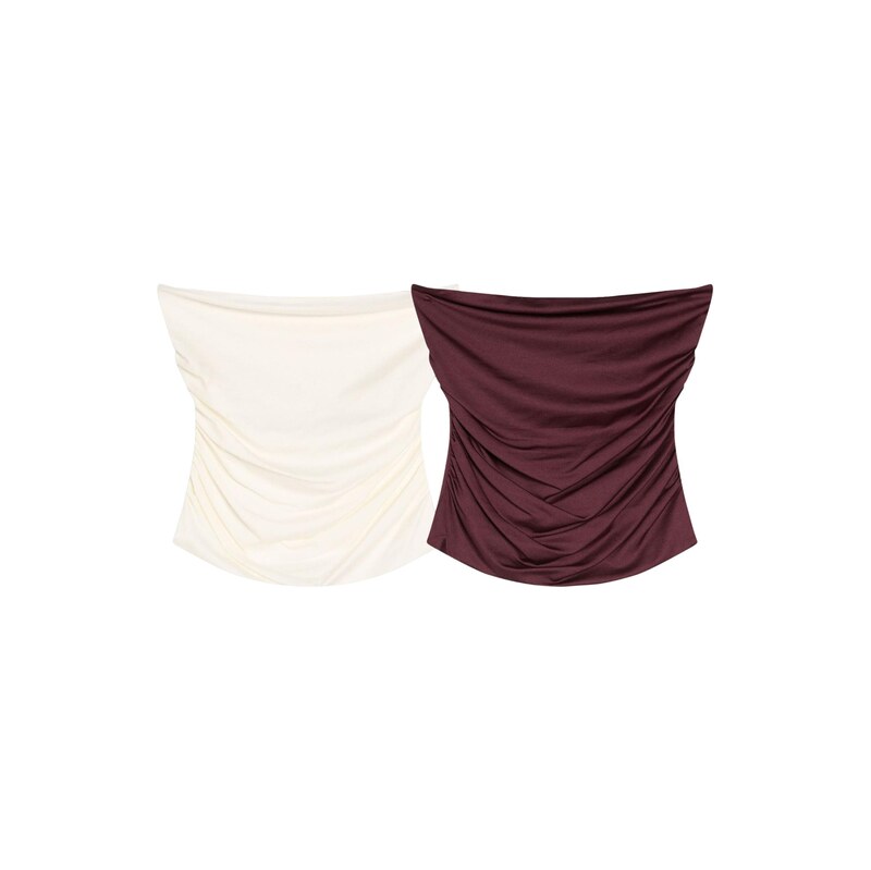 Bershka Top vínově červená / offwhite