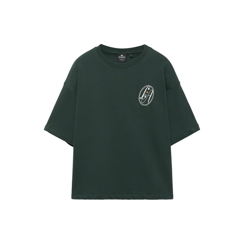 Pull&Bear Tričko LOS ANGELES zlatě žlutá / tmavě zelená