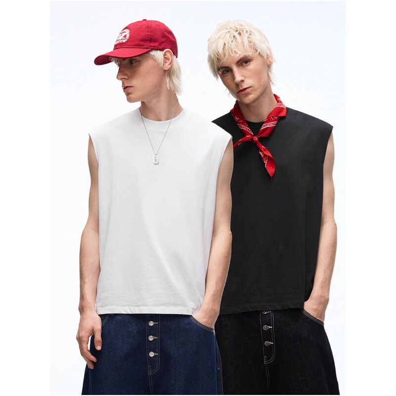 Bershka Tričko černá / offwhite