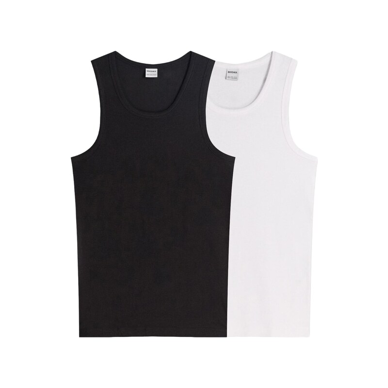 Bershka Tričko černá / bílá