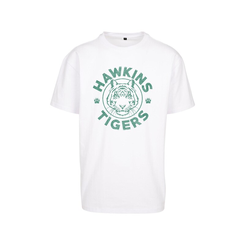 Merchcode Tričko Stranger Things Hawkins Tigers zelená / bílá