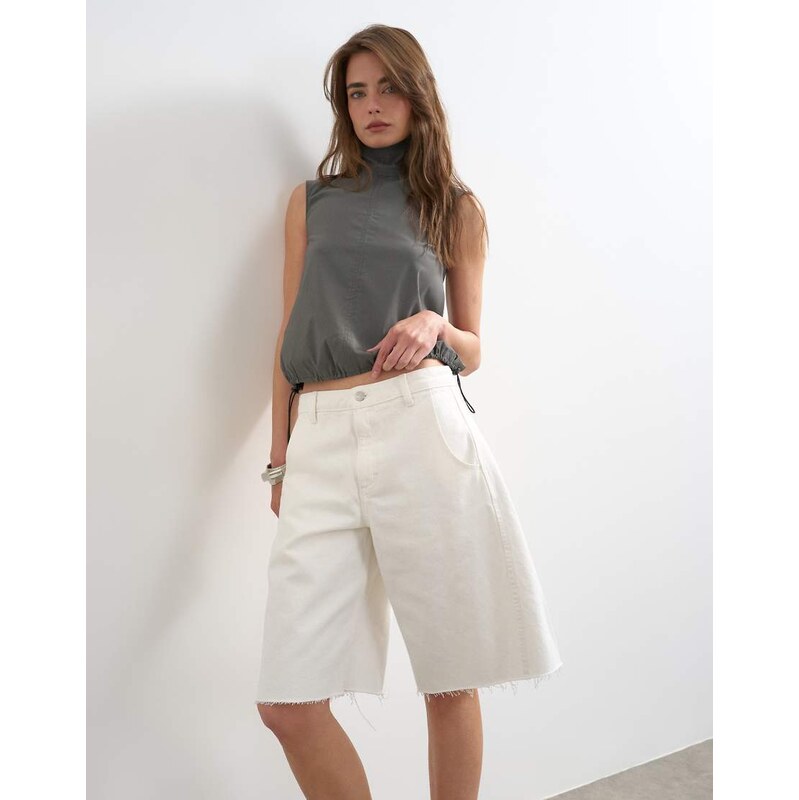 Topshop denim barrel jort in white-Blue