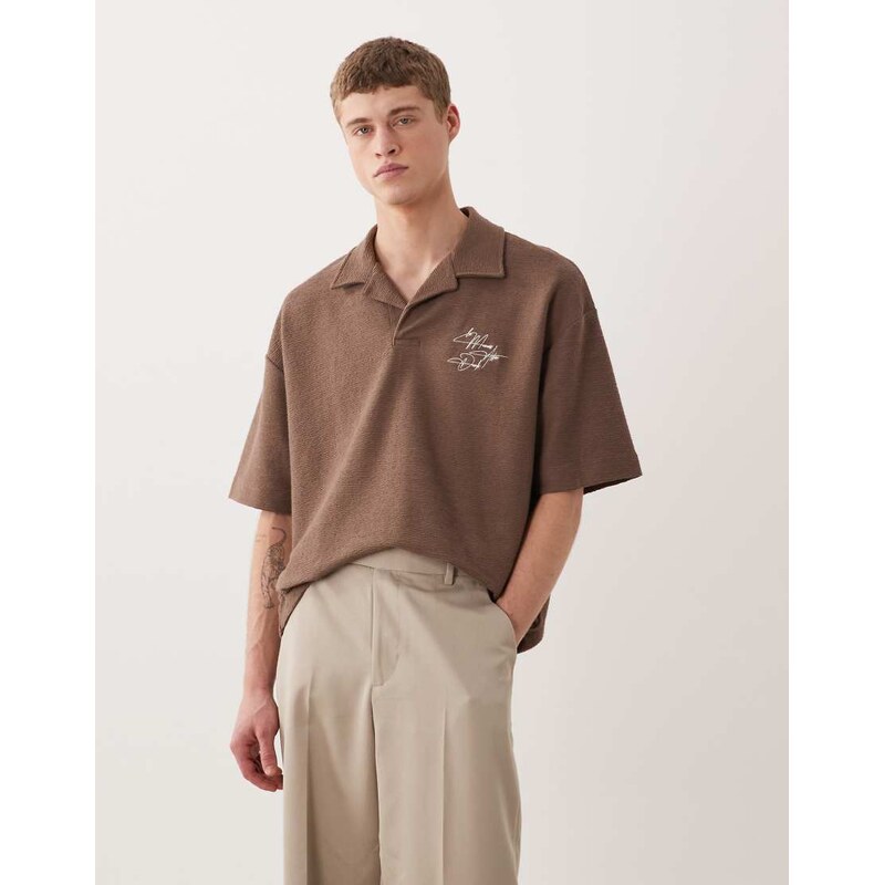 ASOS DESIGN super heavyweight oversized polo in with chest sign