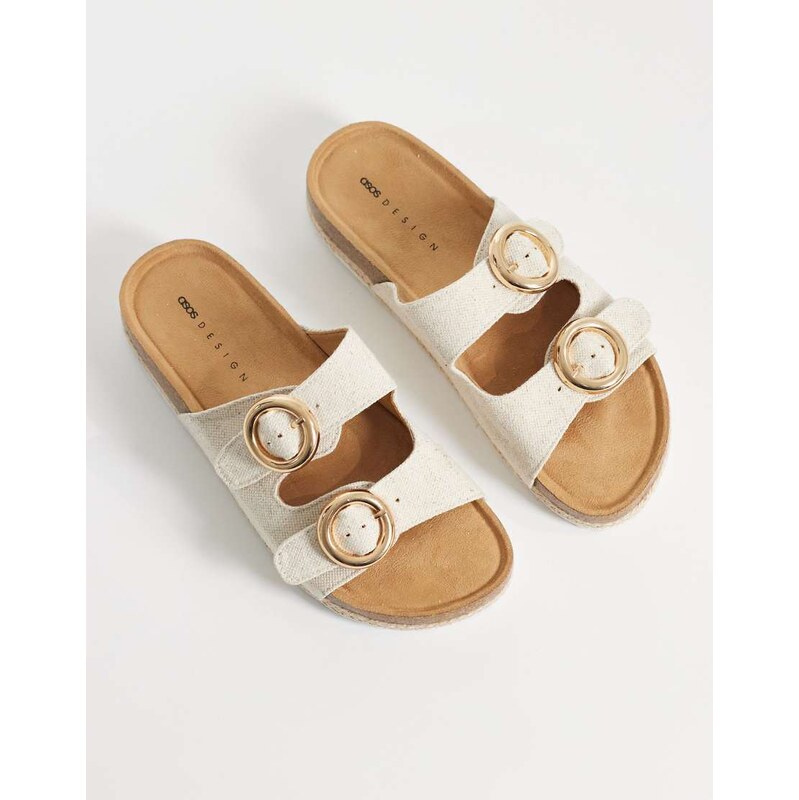 ASOS DESIGN Jenna espadrille mule sandals in natural linen-White