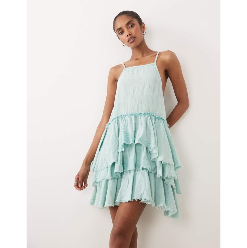 ASOS DESIGN double cloth washed mini sundress with distressed