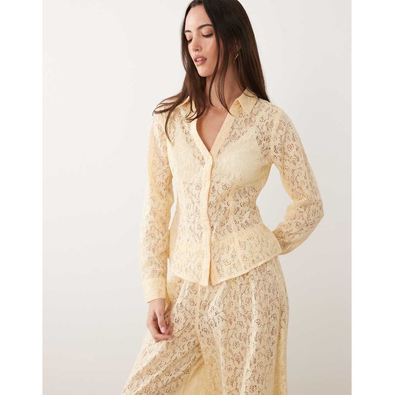 Miss Selfridge fitted lace shirt in cream-White