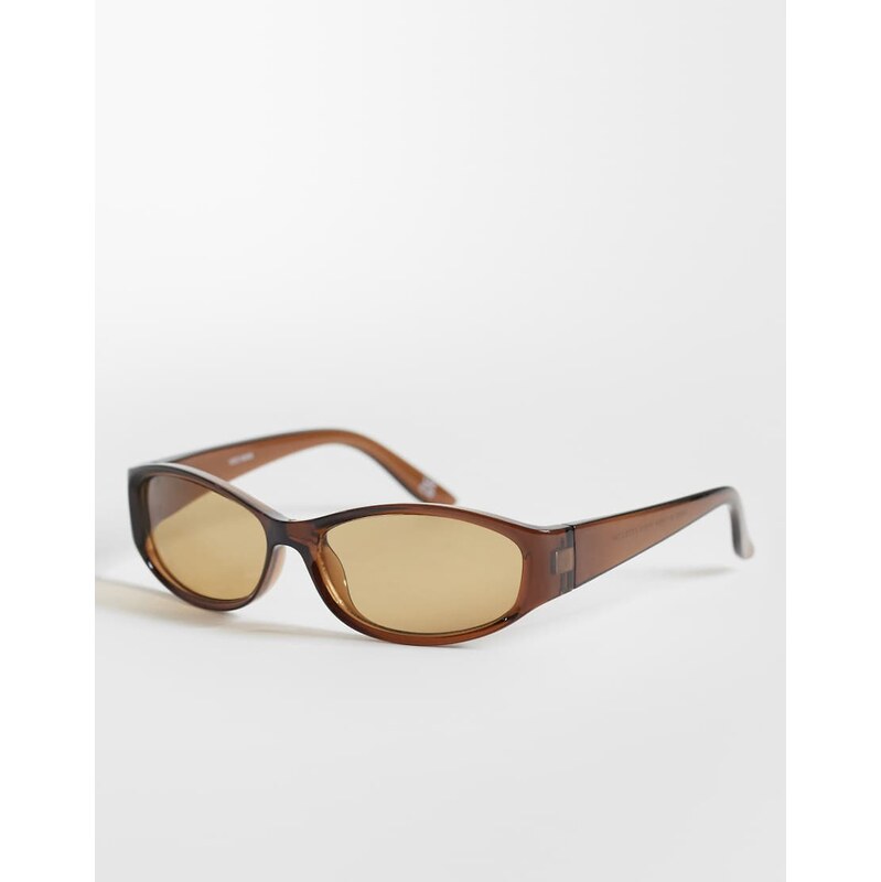 ASOS DESIGN oval wrap sunglasses in crystal brown