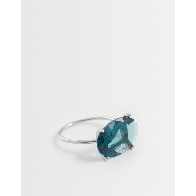 ASOS DESIGN ring with blue stone setting in silver tone 115195438