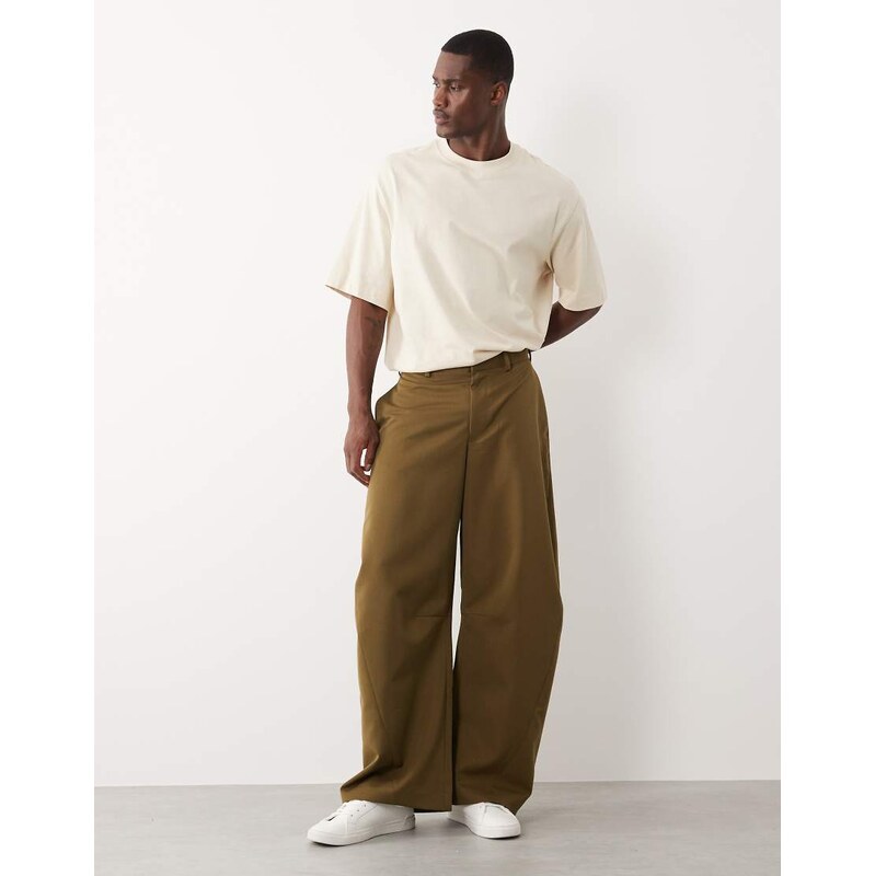 ASOS DESIGN tailored barrel trousers in olive green