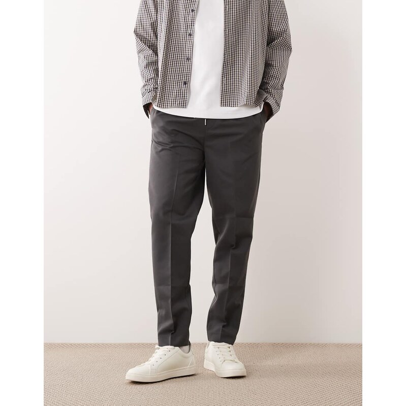 ASOS DESIGN tailored pull on tapered trousers in charcoal-Grey