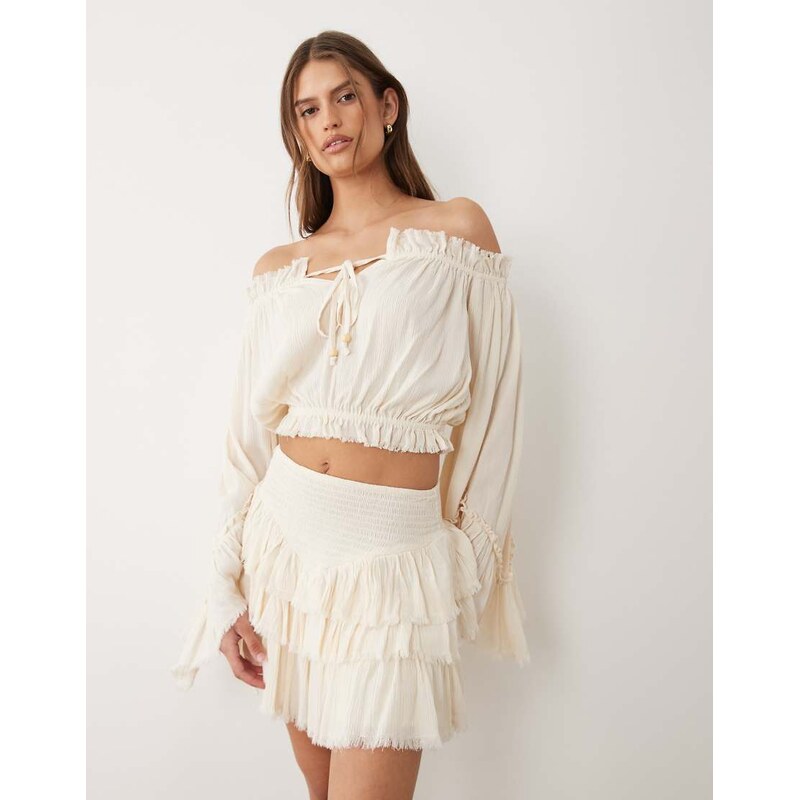 Miss Selfridge boho layered shorts in cream-Yellow 115233436