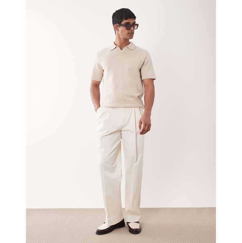 ASOS DESIGN tailored cotton rich wide leg chino trousers in ecru